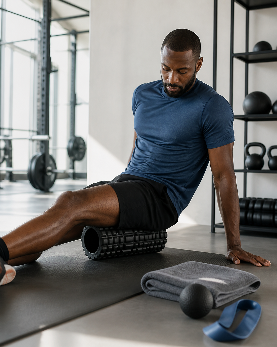 Athlete using a foam roller for post-training recovery