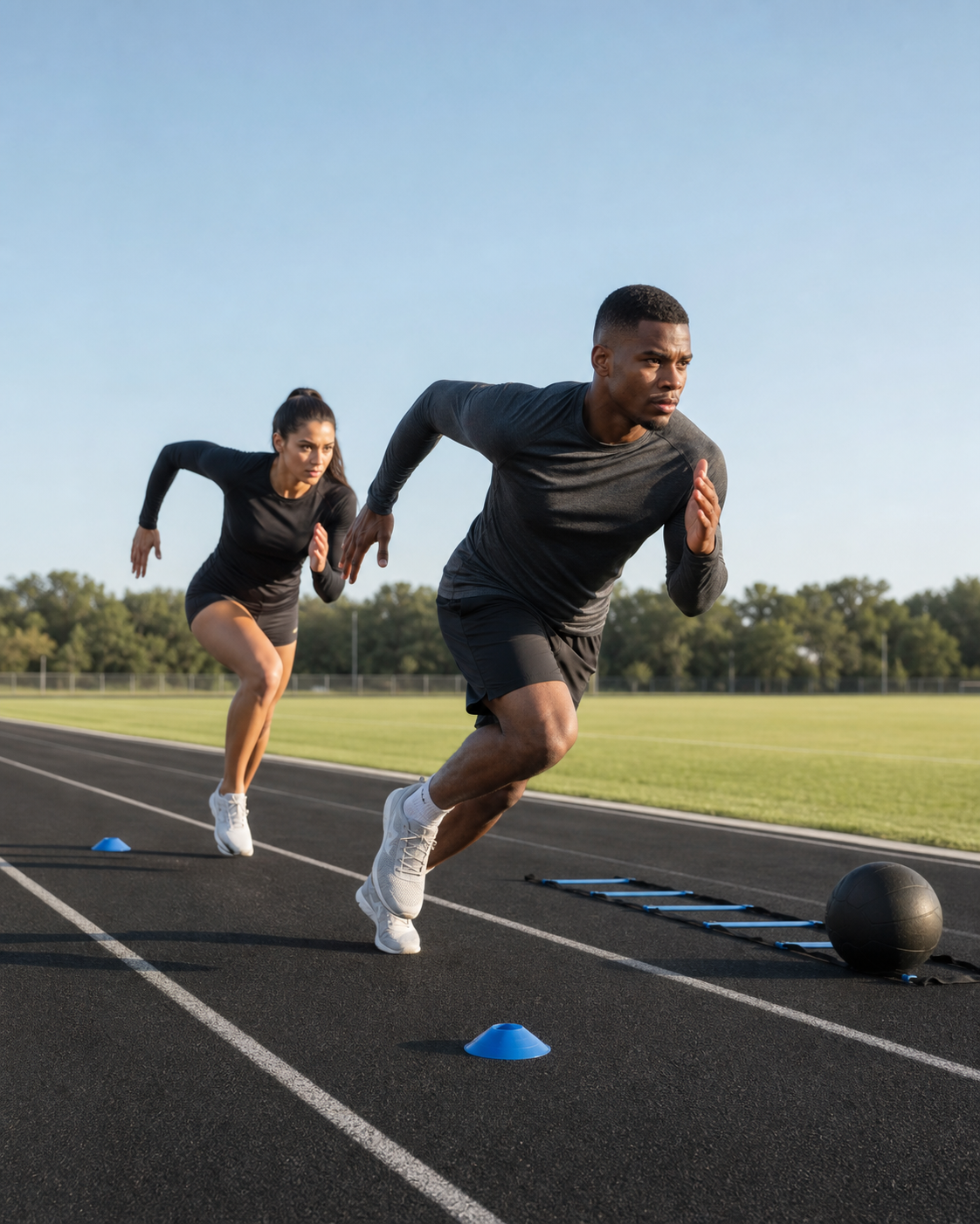 Athlete training outdoors on a track